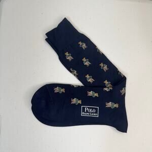 Polo Ralph Lauren Black Dress Socks Golf Bear Pattern Cotton Blend Size 10-13